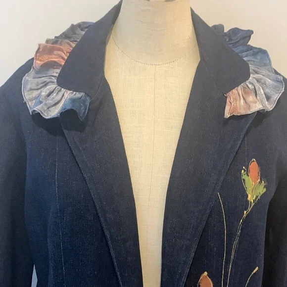 Hand Crafted Floral Embroidered Jean Jacket - Picture 8 of 17